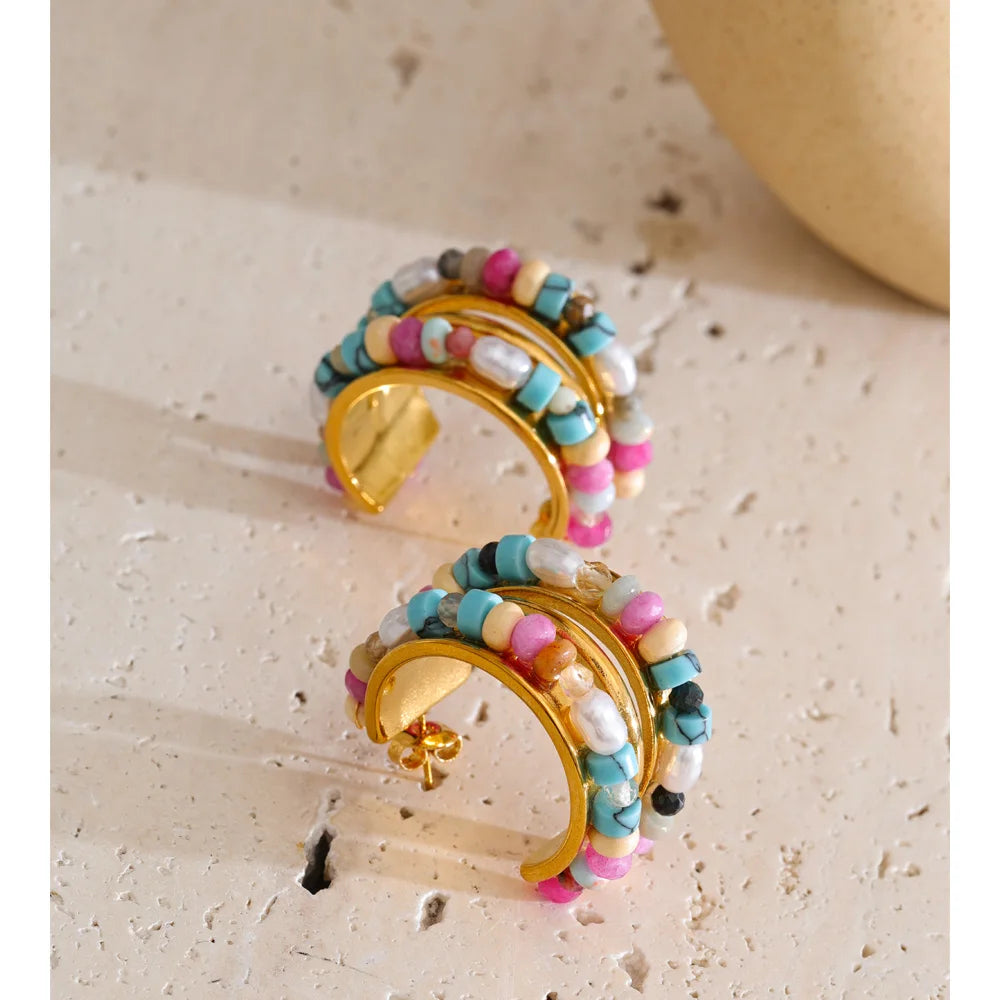 Isalene  Earrings Multicolor Marina Beaded Hoop Earrings