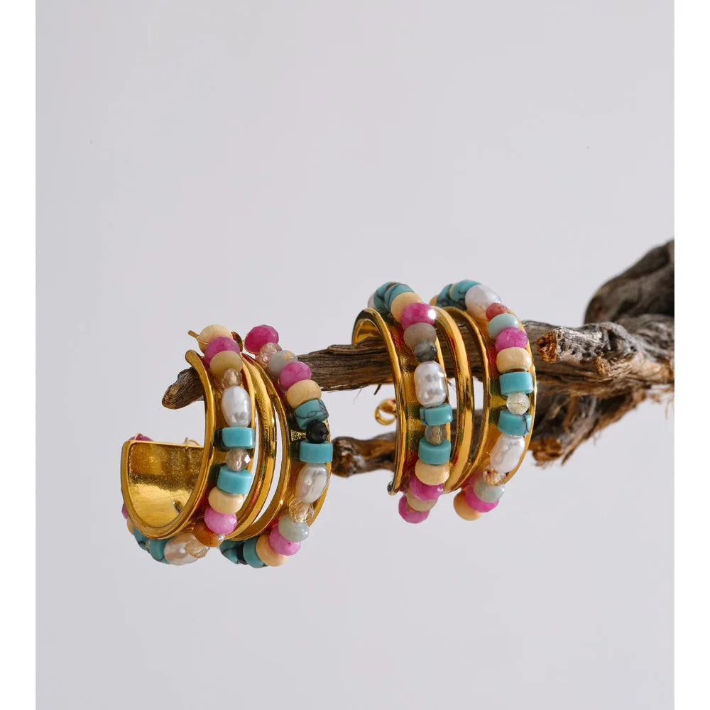 Isalene  Earrings Multicolor Marina Beaded Hoop Earrings