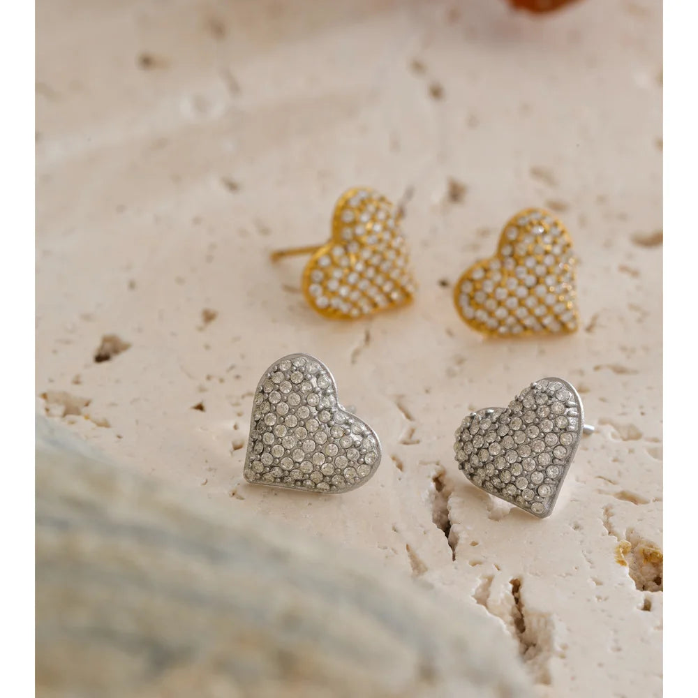 Isalene  Earrings Pavé Heart Stud Earrings