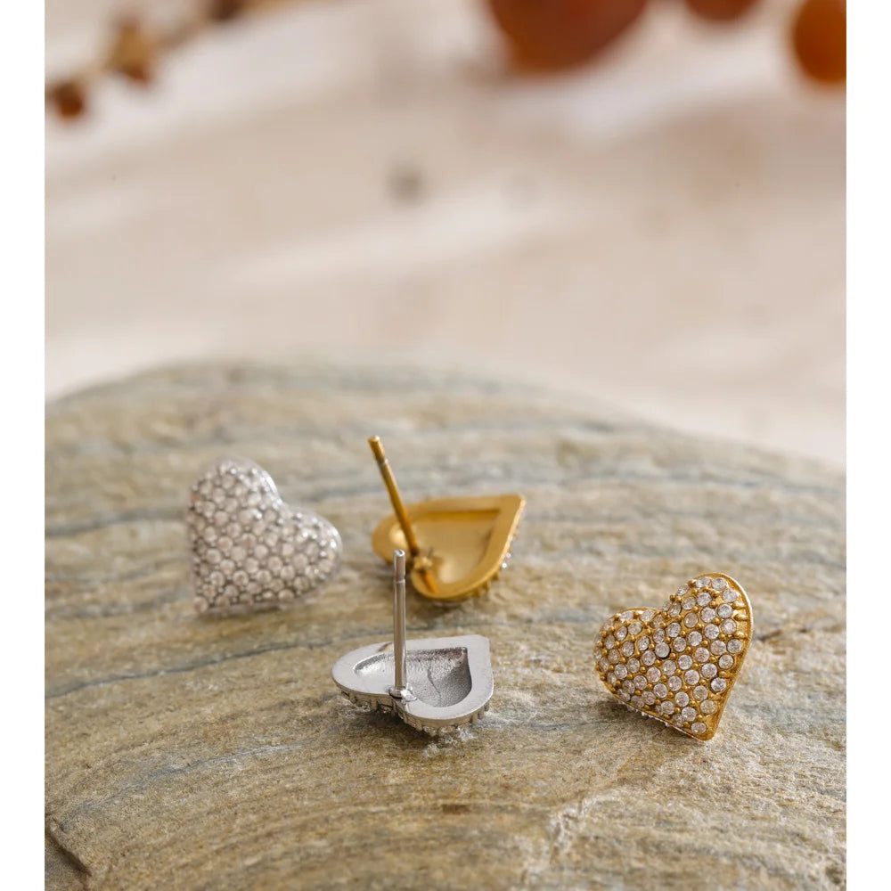 Isalene  Earrings Pavé Heart Stud Earrings