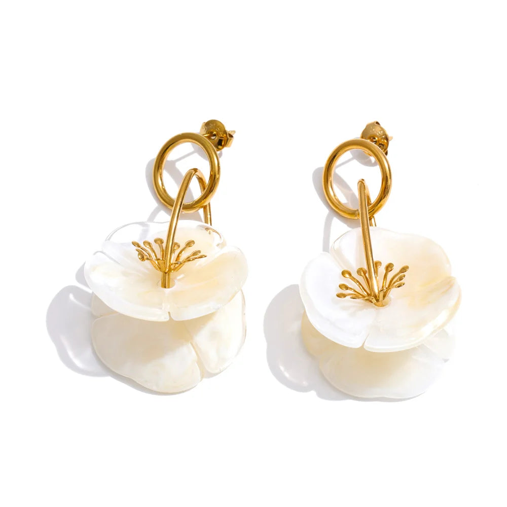 Isalene  Earrings Pearl White Blooming Petal Drop Earrings