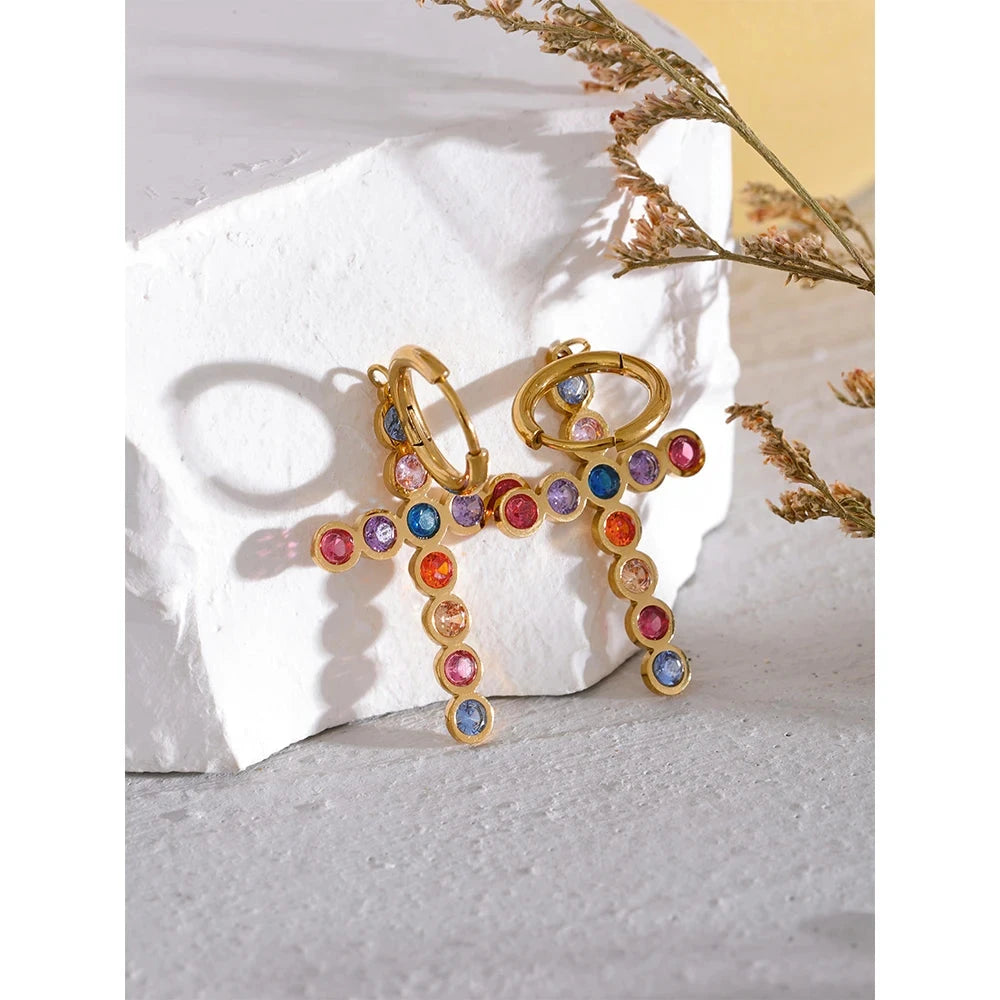 Isalene  Earrings Radiance Cross Hoop Earrings