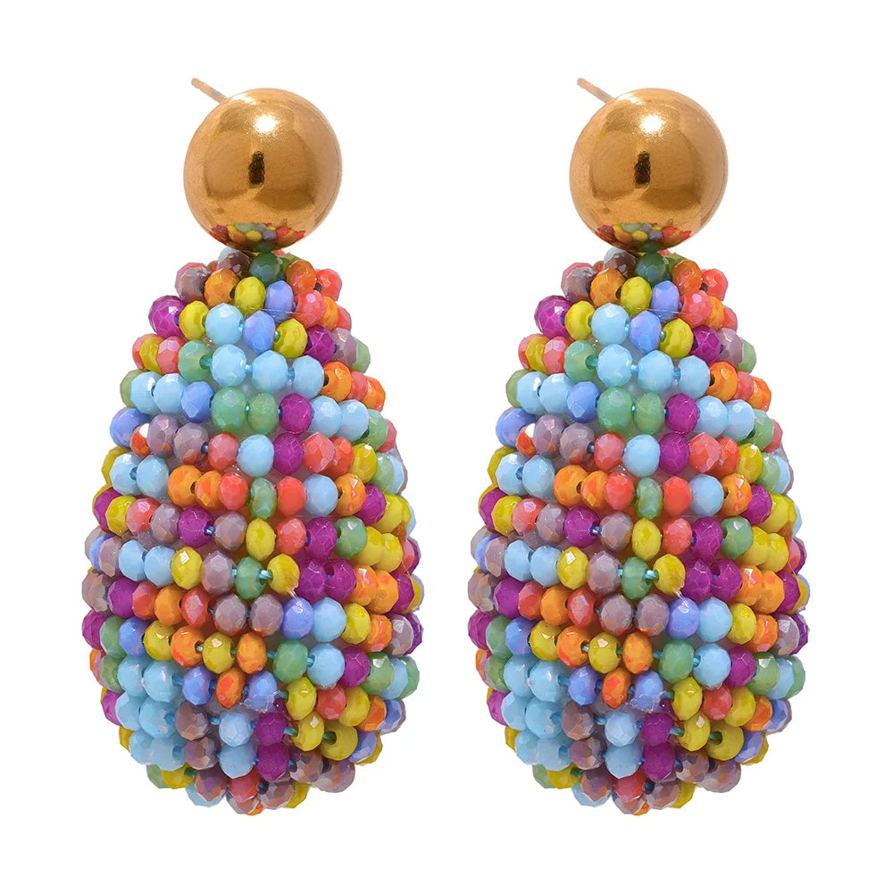 Isalene  Earrings Rainbow Mix Bead Carnival Beaded Drop Earrings