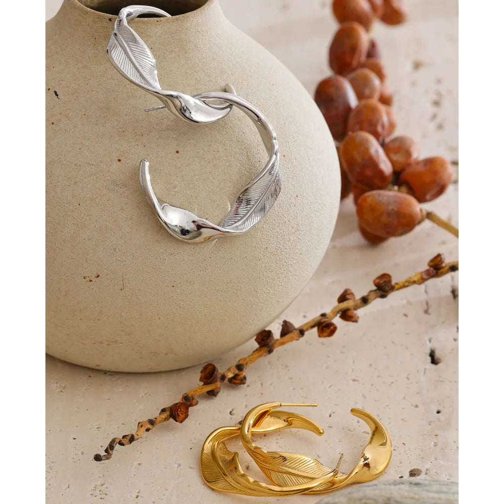 Isalene  Earrings Sculpted Wave Hoop Earrings