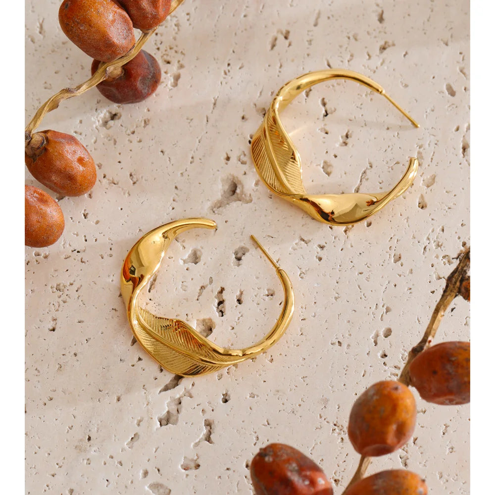 Isalene  Earrings Sculpted Wave Hoop Earrings