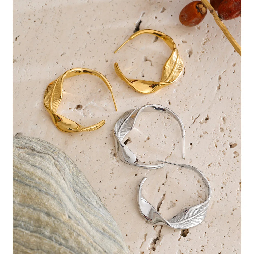 Isalene  Earrings Sculpted Wave Hoop Earrings