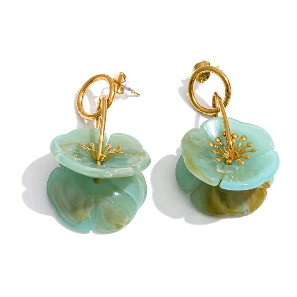 Isalene  Earrings Seafoam Green Blooming Petal Drop Earrings