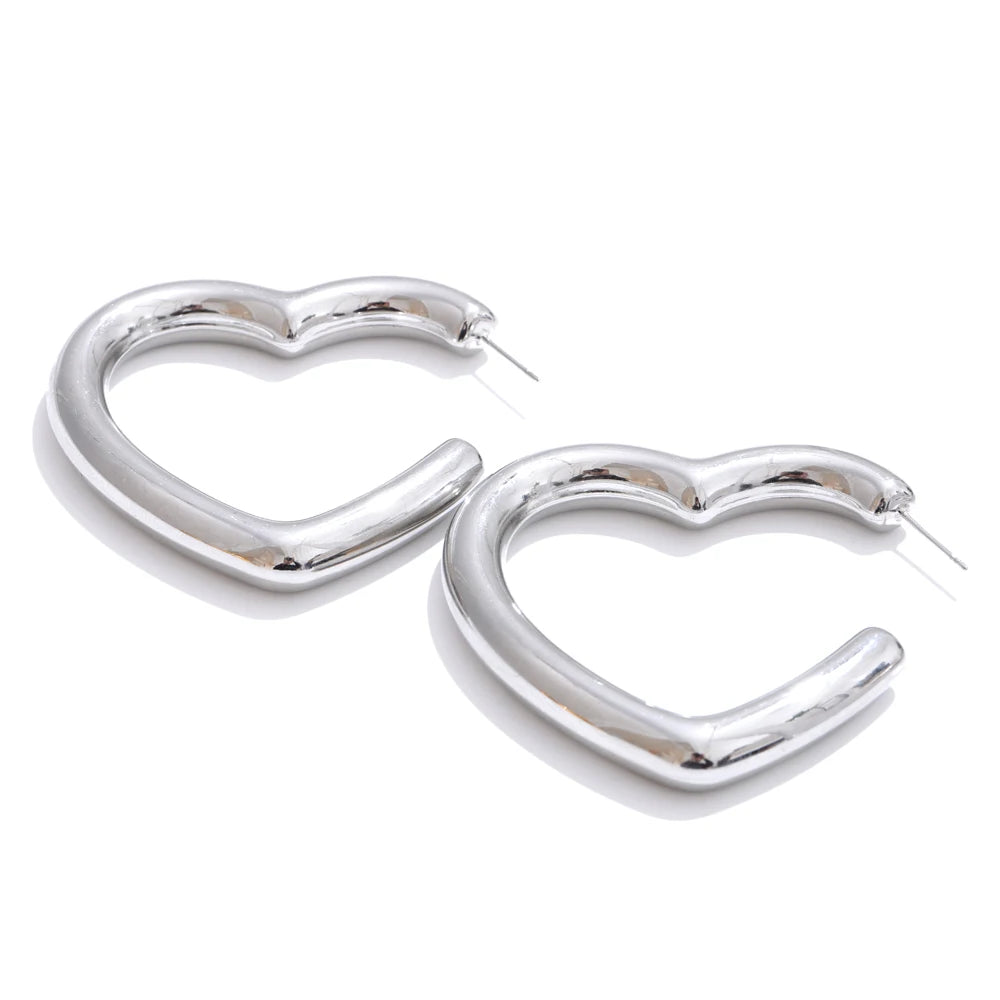 Isalene  Earrings Silver Amora Heart Hoop Earrings