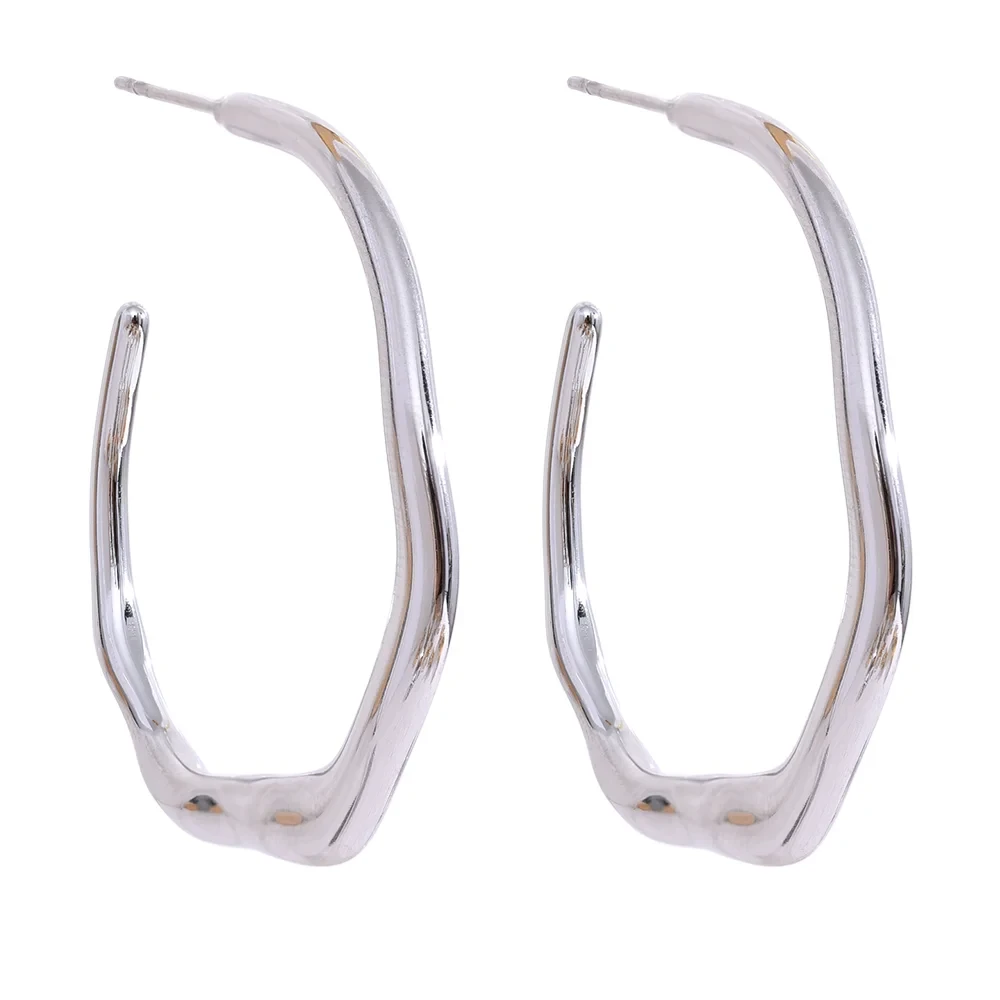Isalene  Earrings Silver Aria Wave Hoop Earrings