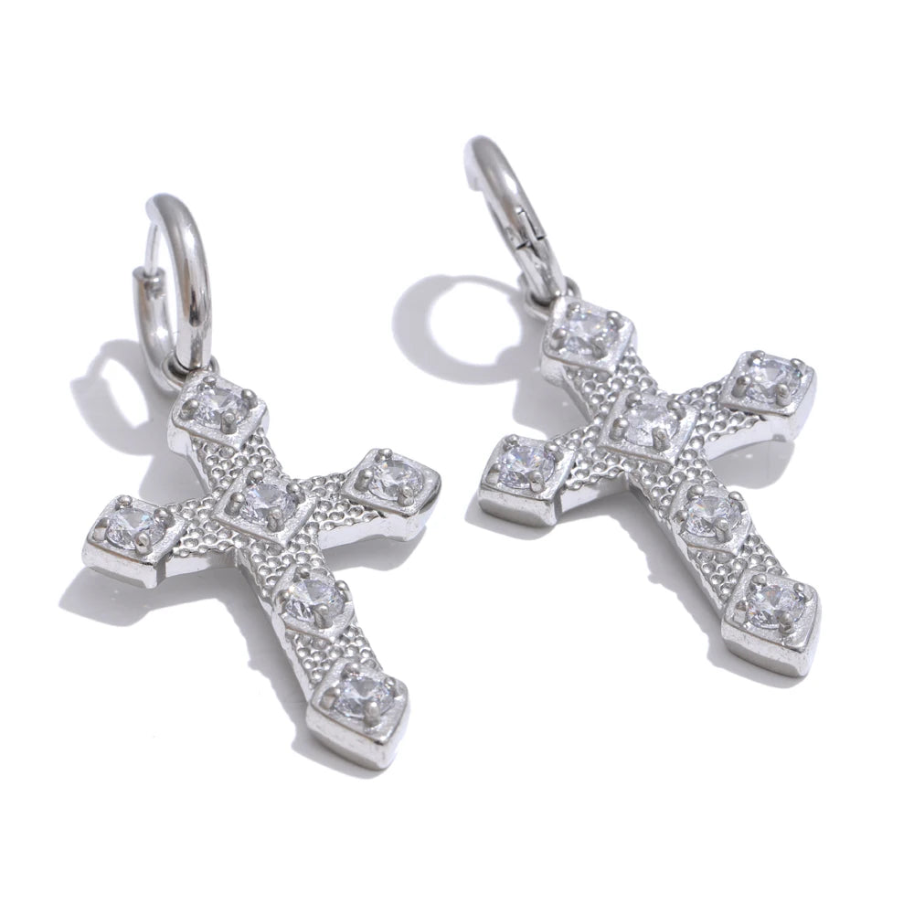 Isalene  Earrings Silver Aurelia Cross Huggie Earrings