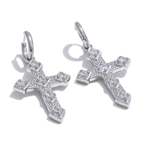 Isalene  Earrings Silver Aurelia Cross Huggie Earrings