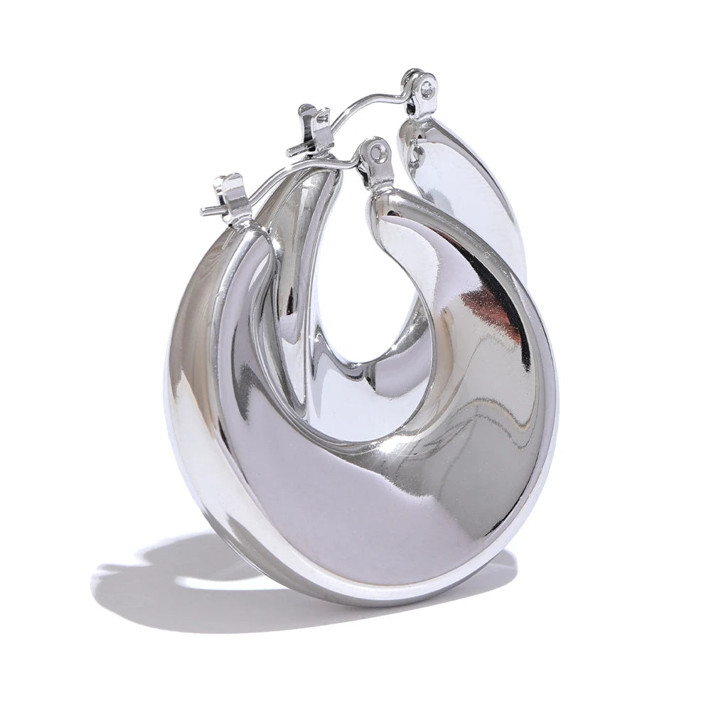 Isalene  Earrings Silver Bold Sculptural Hoop Earrings