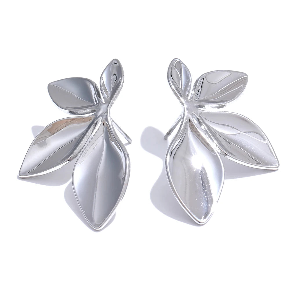 Isalene  Earrings Silver Botanical Leaf Statement Earrings