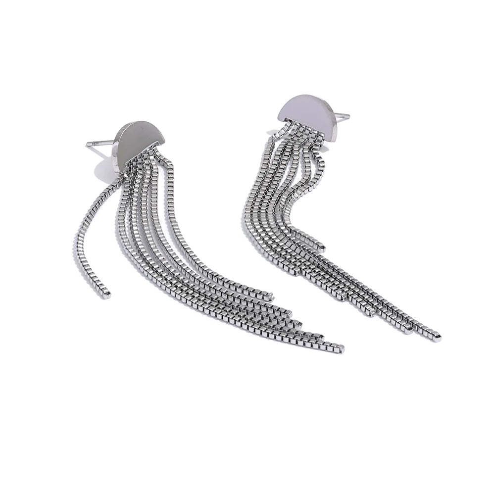 Isalene  Earrings Silver Cascade Fringe Drop Earrings