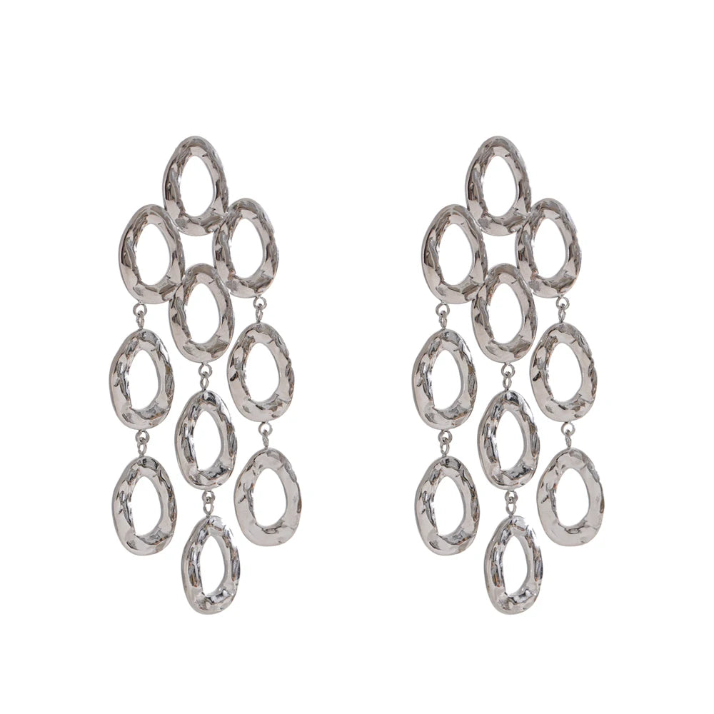 Isalene  Earrings Silver Cascade Oval Drop Earrings