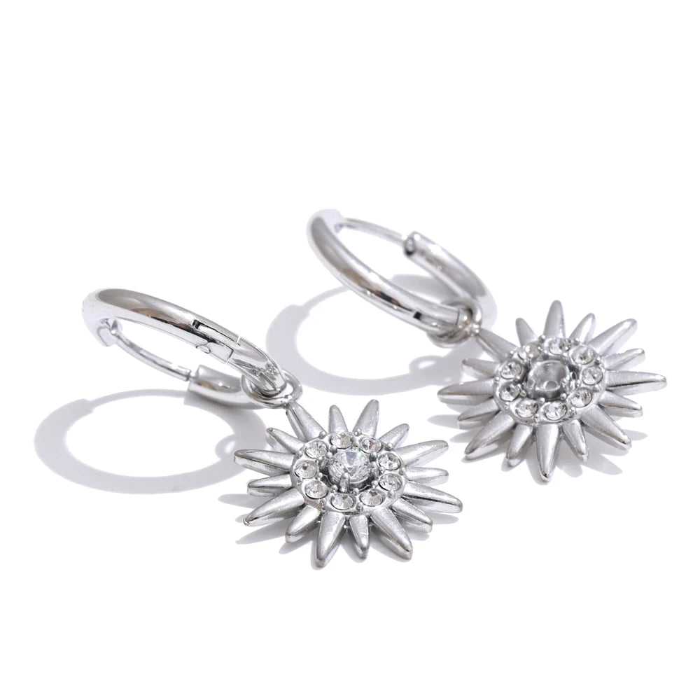 Isalene  Earrings Silver Celestial Sunburst Hoop Earrings