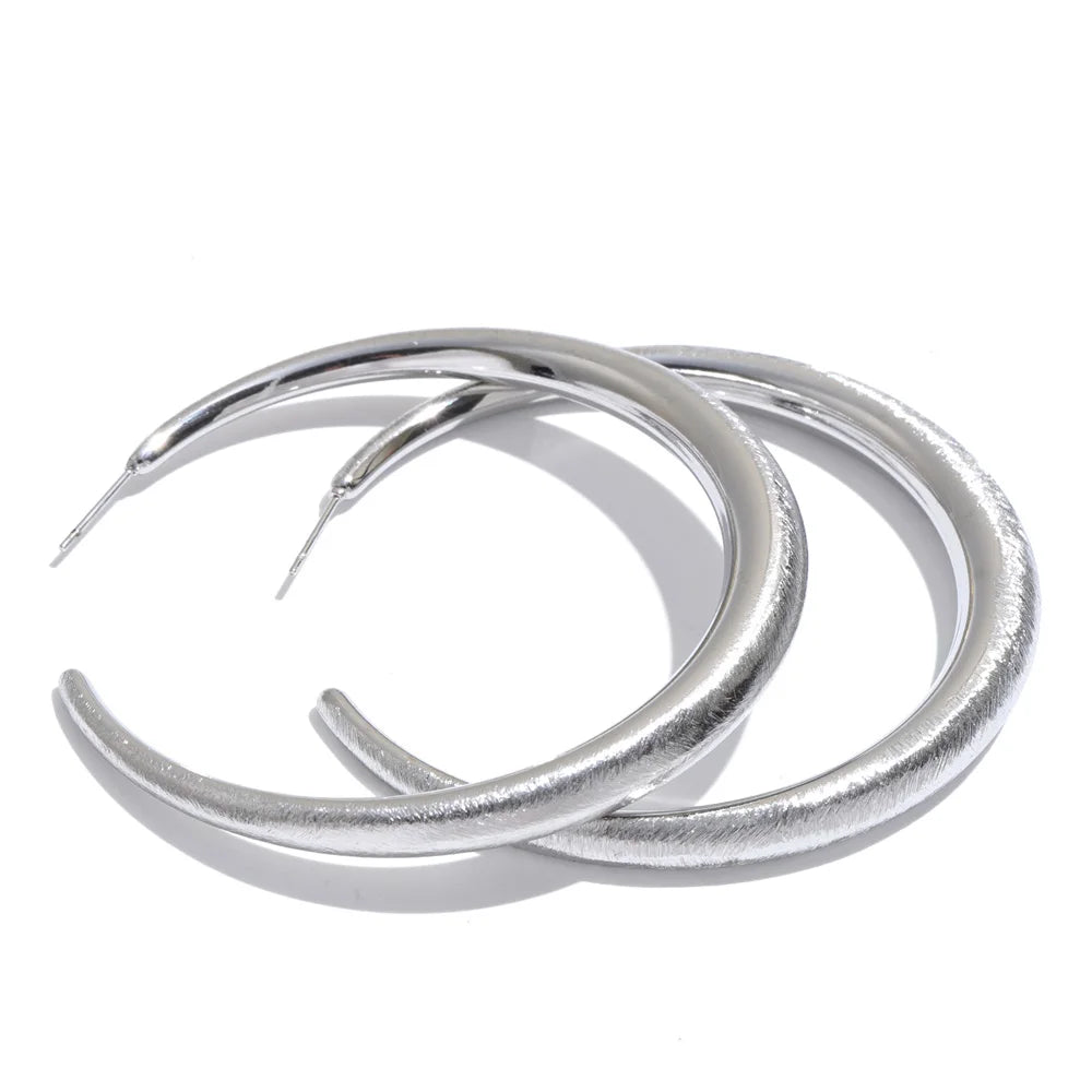 Isalene  Earrings Silver Classic Oversized Hoop Earrings