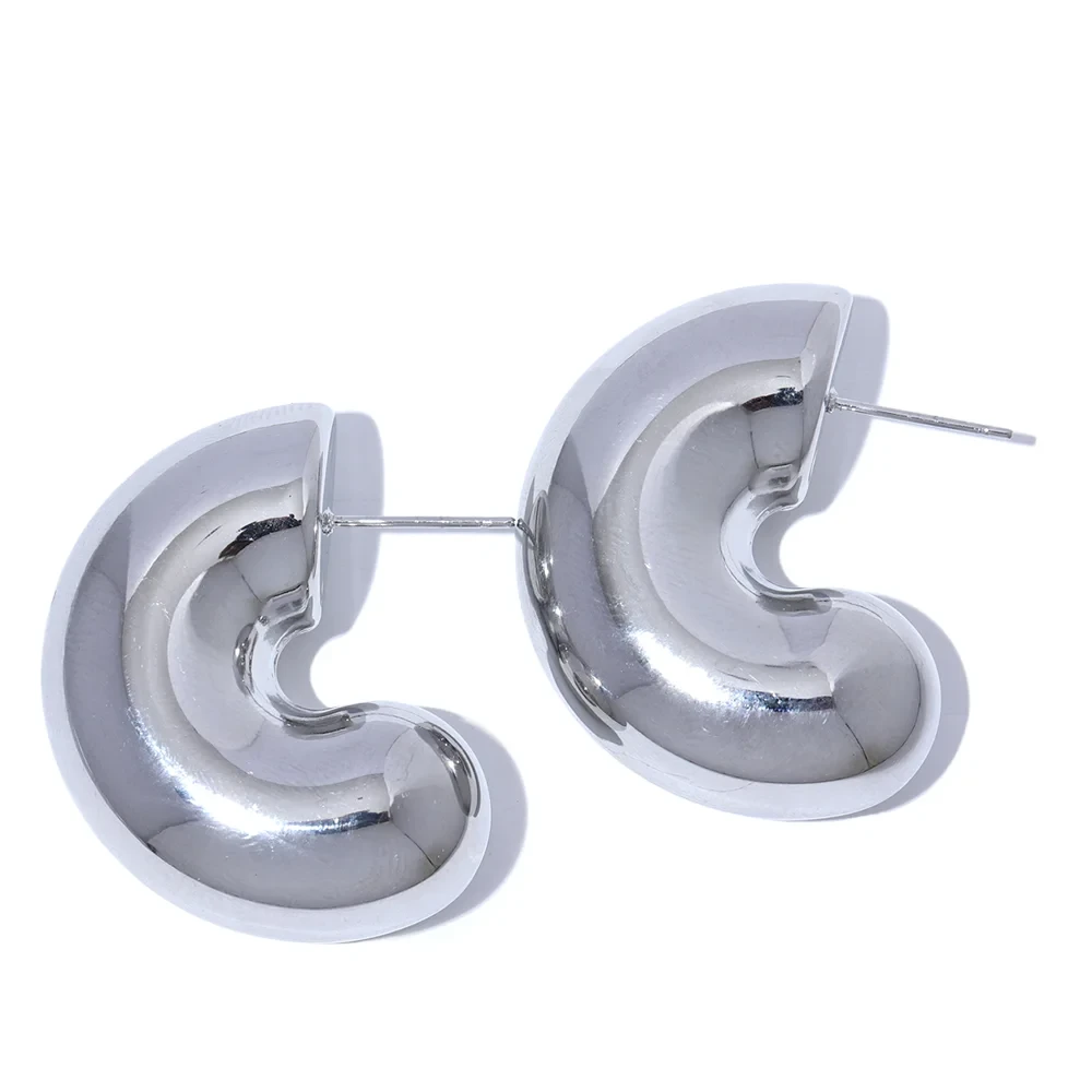 Isalene  Earrings Silver Crescent Curve Earrings