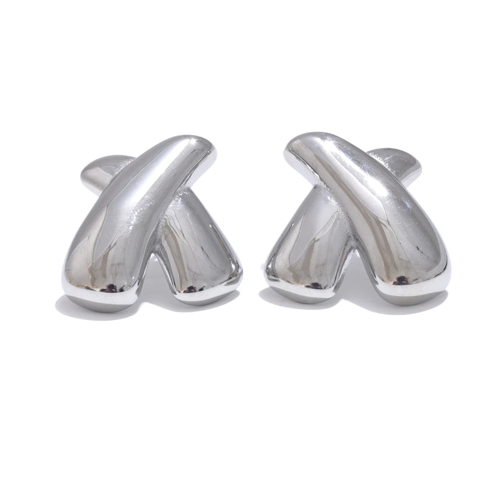 Isalene  Earrings Silver Cross Over Stud Earrings