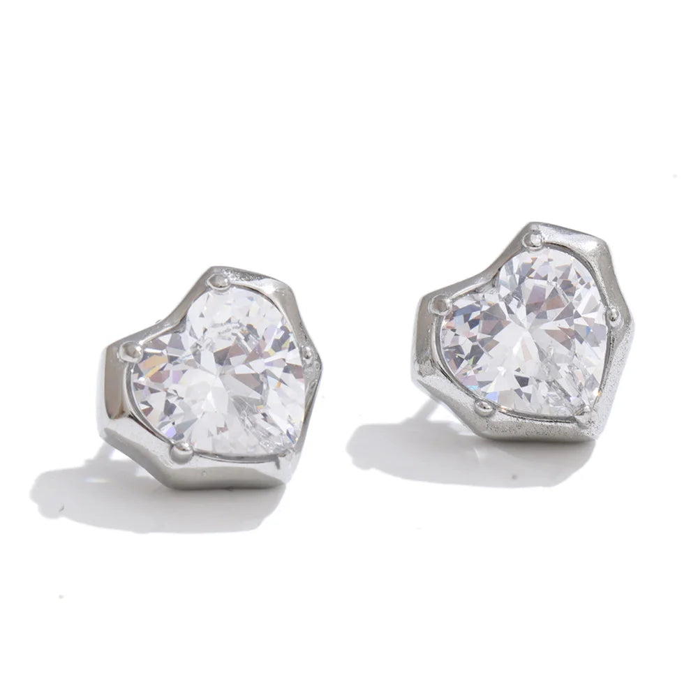 Isalene  Earrings Silver Crystal Heart Stud Earrings