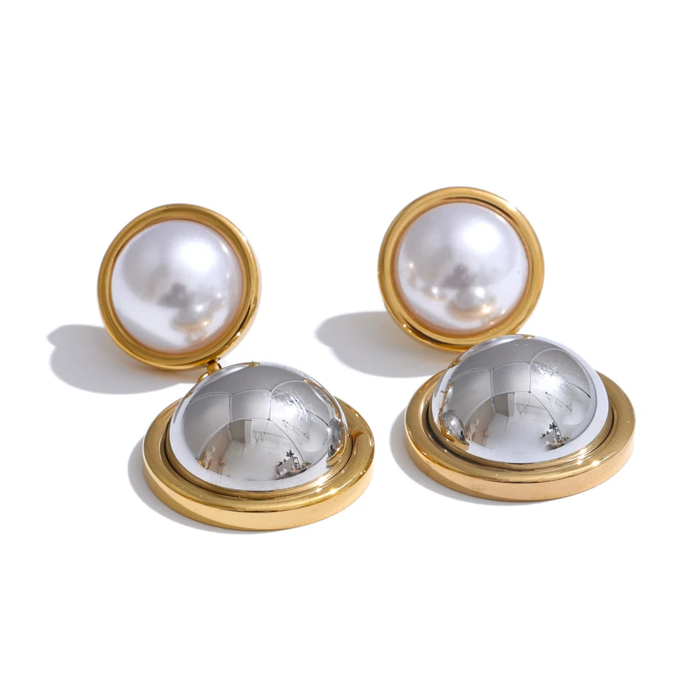 Isalene  Earrings Silver Dome Serena Pearl Dome Earrings
