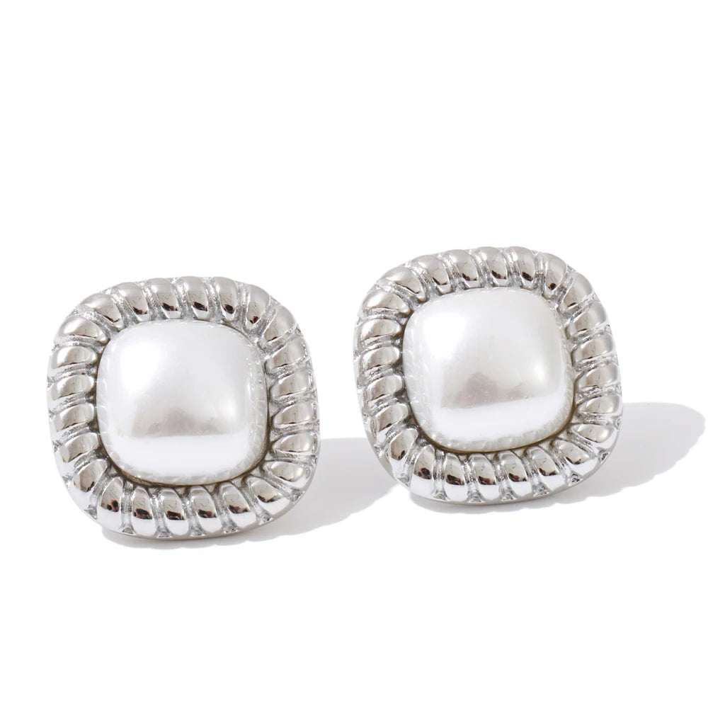 Isalene  Earrings Silver Elara Pearl Frame Earrings