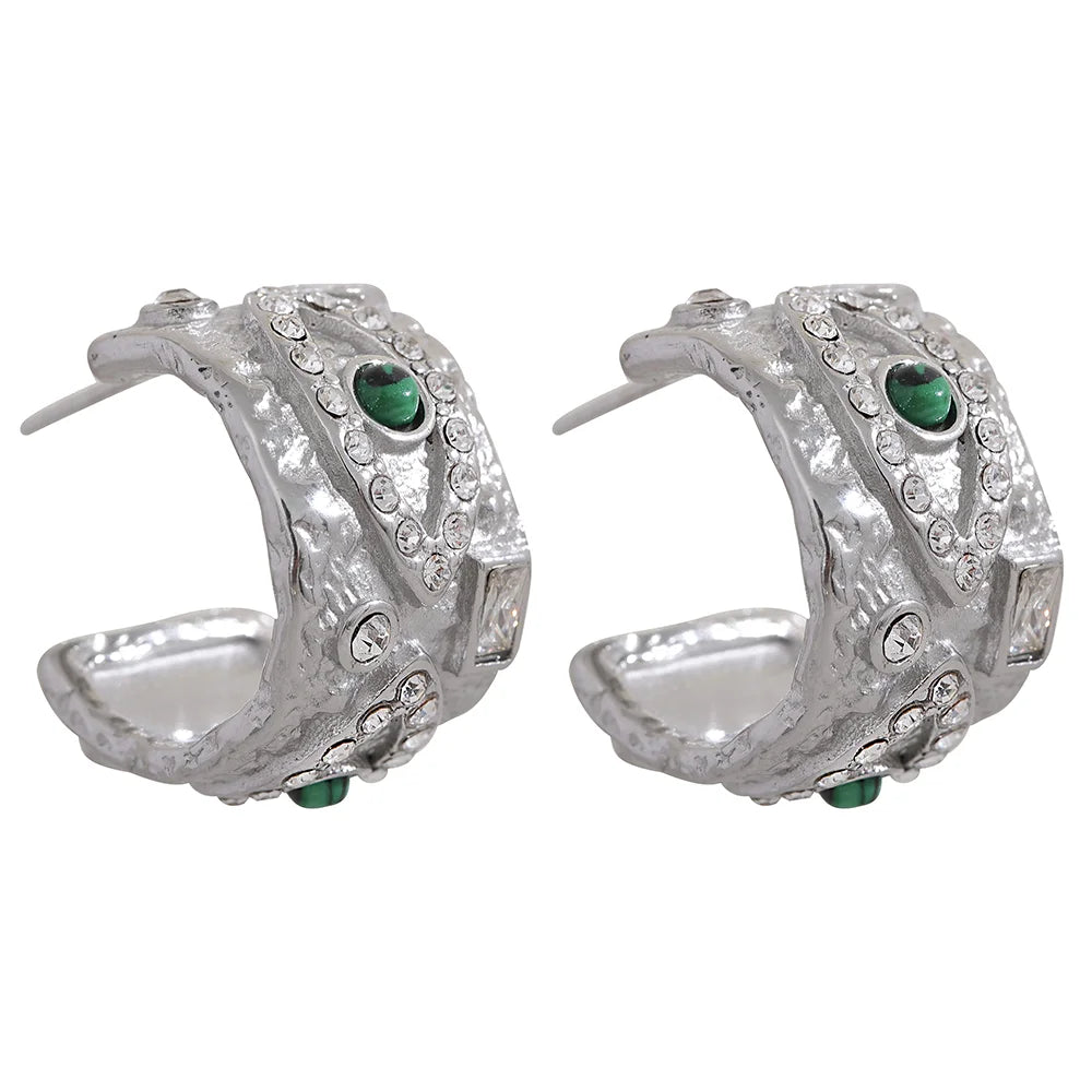Isalene  Earrings Silver Emerald Vision Hoop Earrings