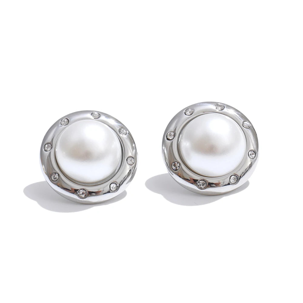 Isalene  Earrings Silver Luna Pearl Stud Earrings