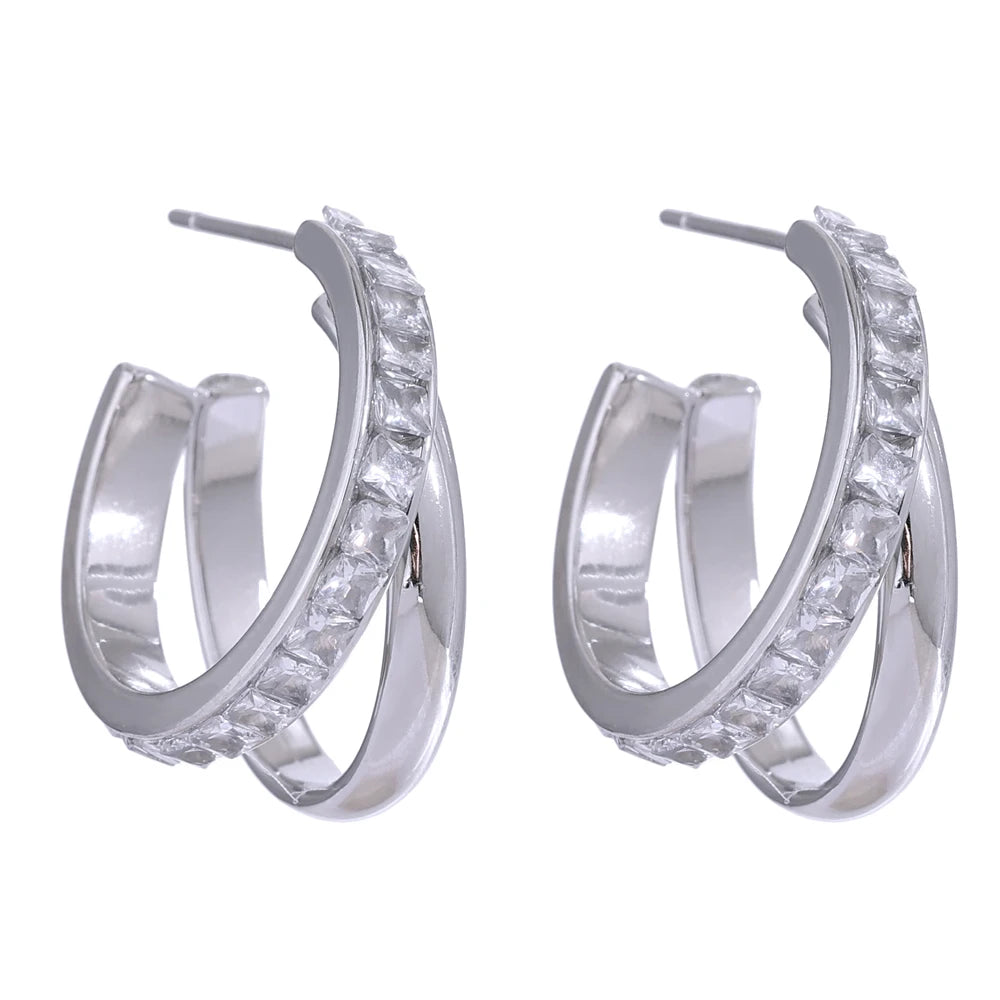Isalene  Earrings Silver Lustre Arc Hoop Earrings