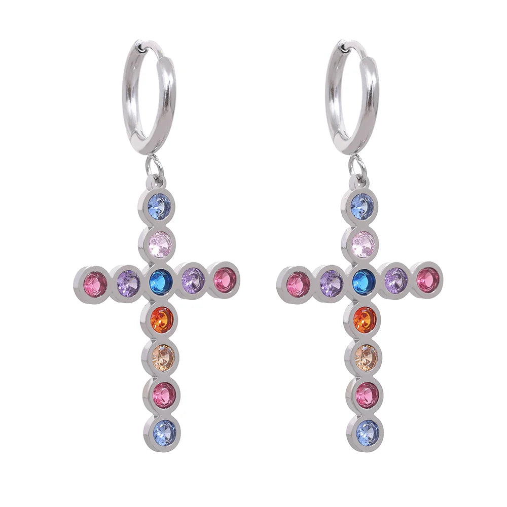 Isalene  Earrings Silver / Multi-Color Radiance Cross Hoop Earrings