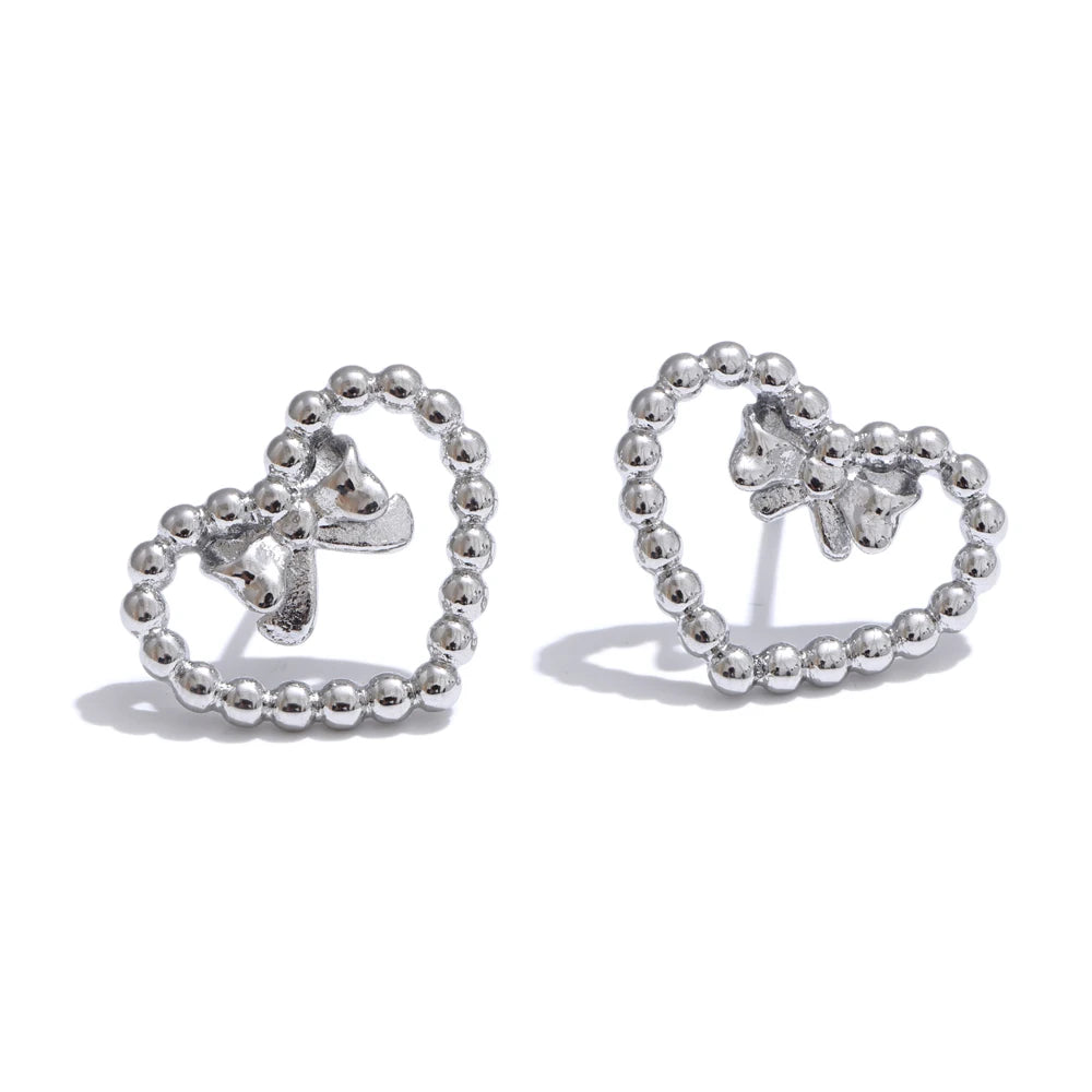 Isalene  Earrings Silver Noelle Heart Stud Earrings