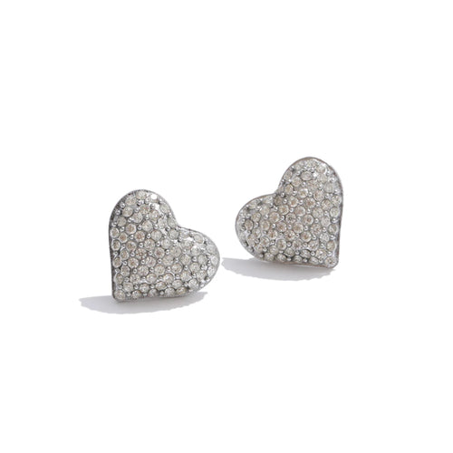 Isalene  Earrings Silver Pavé Heart Stud Earrings