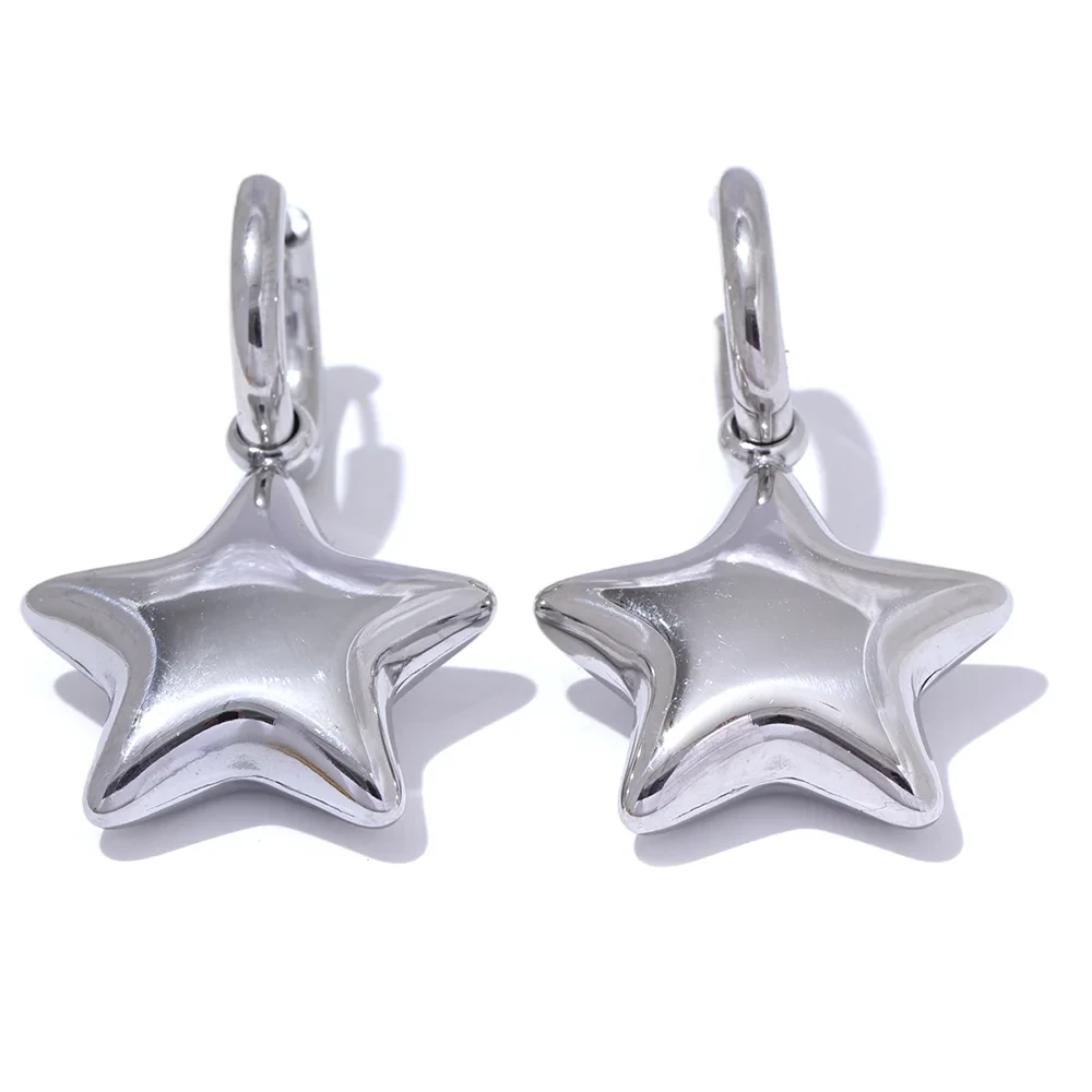 Isalene  Earrings Silver Star Drop Hoop Earrings