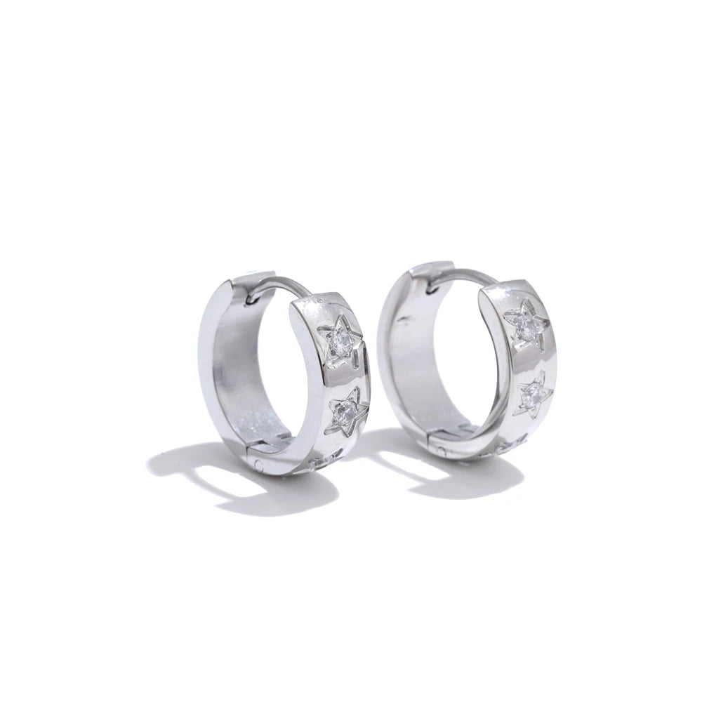 Isalene  Earrings Silver Stella Star Huggie Earrings