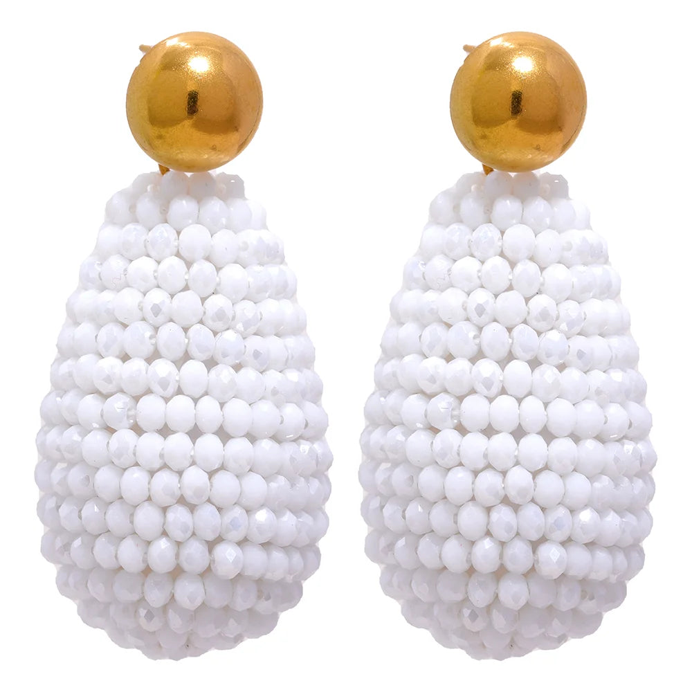 Isalene  Earrings White Bead Carnival Beaded Drop Earrings