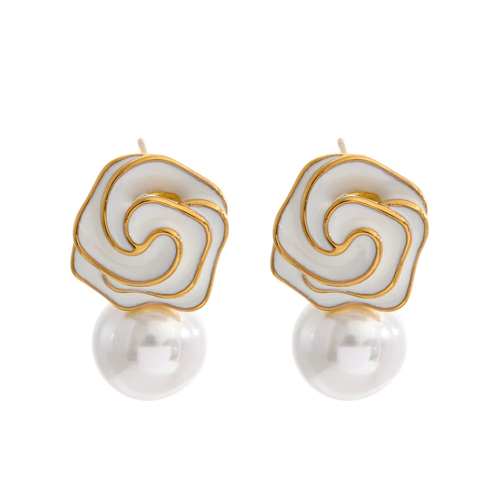 Isalene  Earrings White Camellia Pearl Drop Earrings