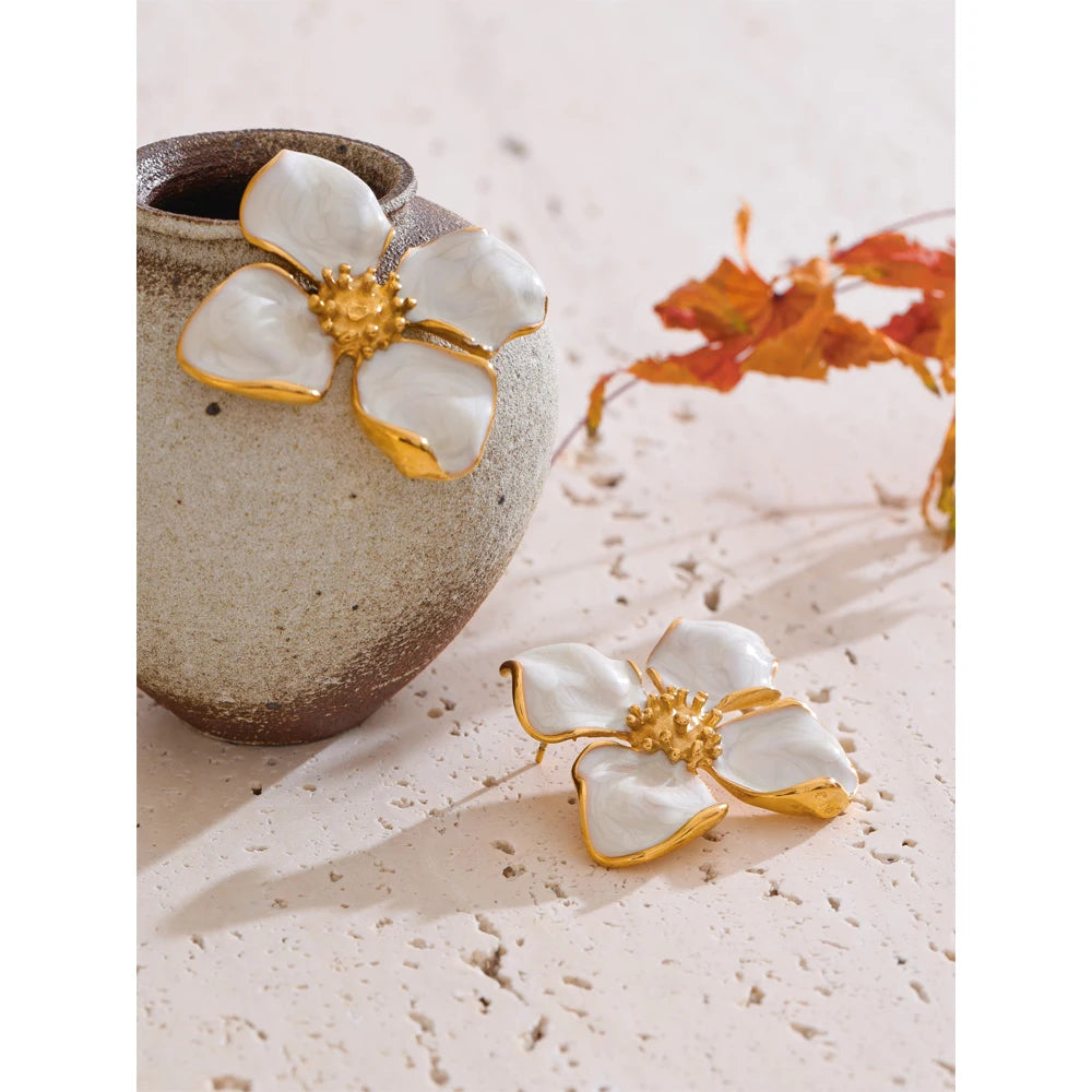 Isalene  Earrings White Florence Enamel Bloom Earrings