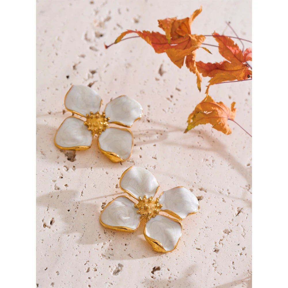 Isalene  Earrings White Florence Enamel Bloom Earrings