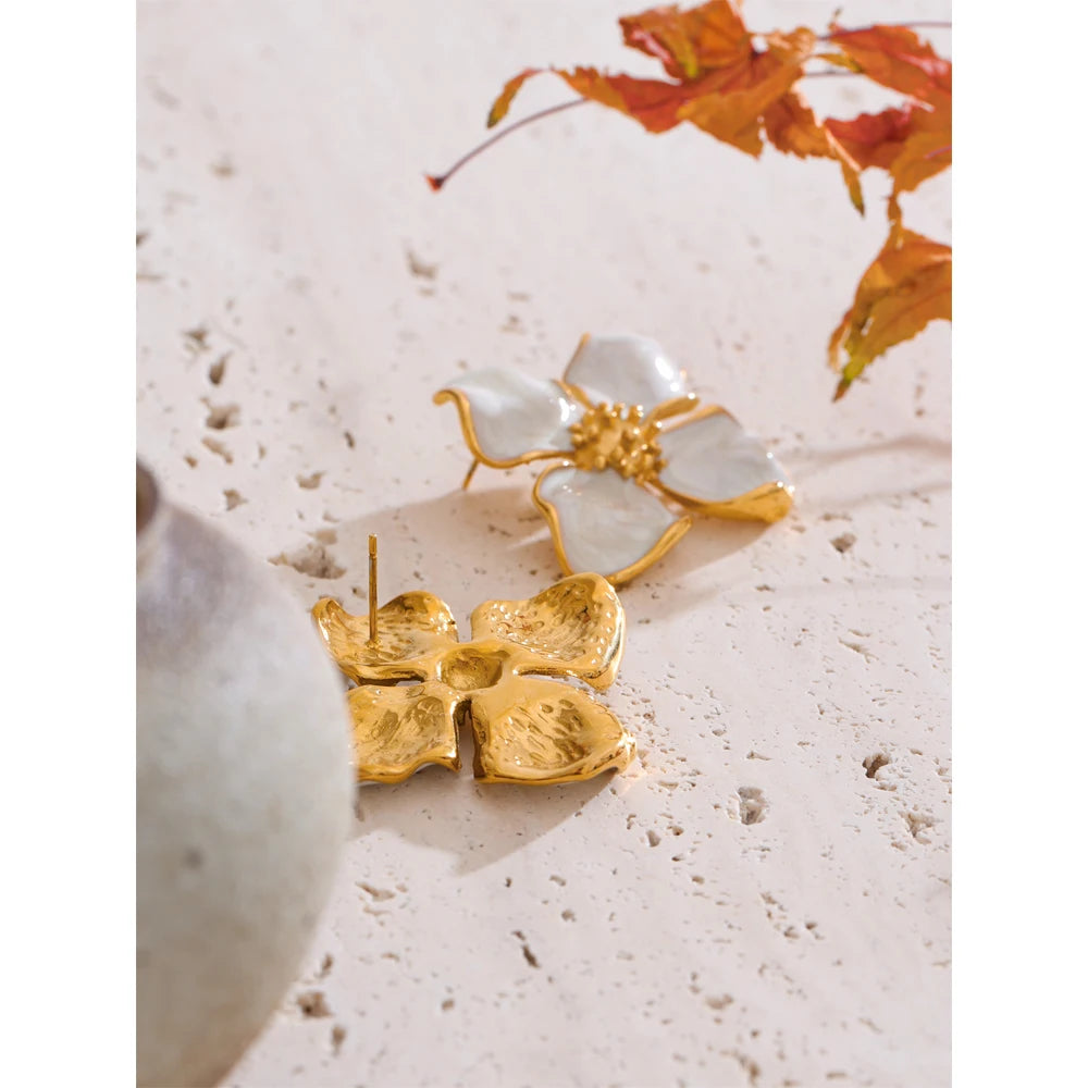 Isalene  Earrings White Florence Enamel Bloom Earrings