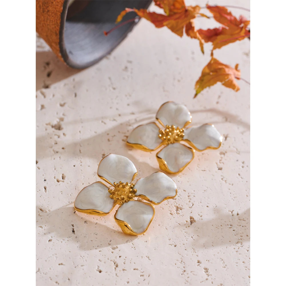 Isalene  Earrings White Florence Enamel Bloom Earrings