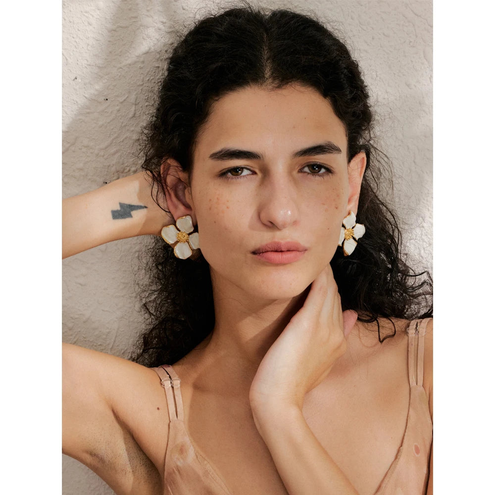 Isalene  Earrings White Florence Enamel Bloom Earrings