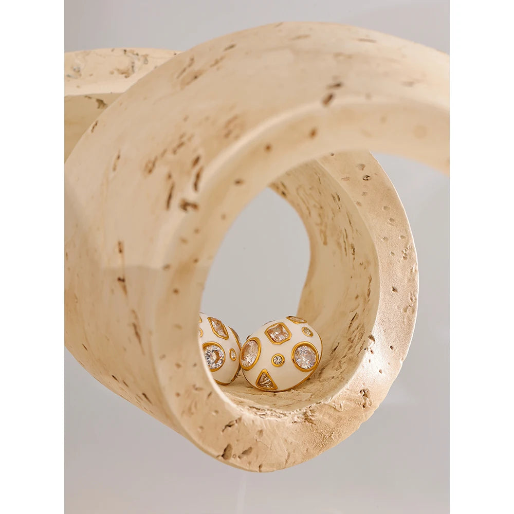 Isalene  Earrings White & Gold Mira Enamel Stud Earrings