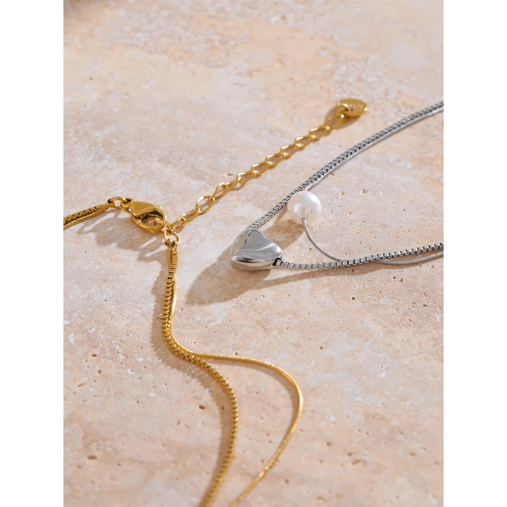 Isalene  Necklaces Aurora Pearl & Heart Layered Necklace
