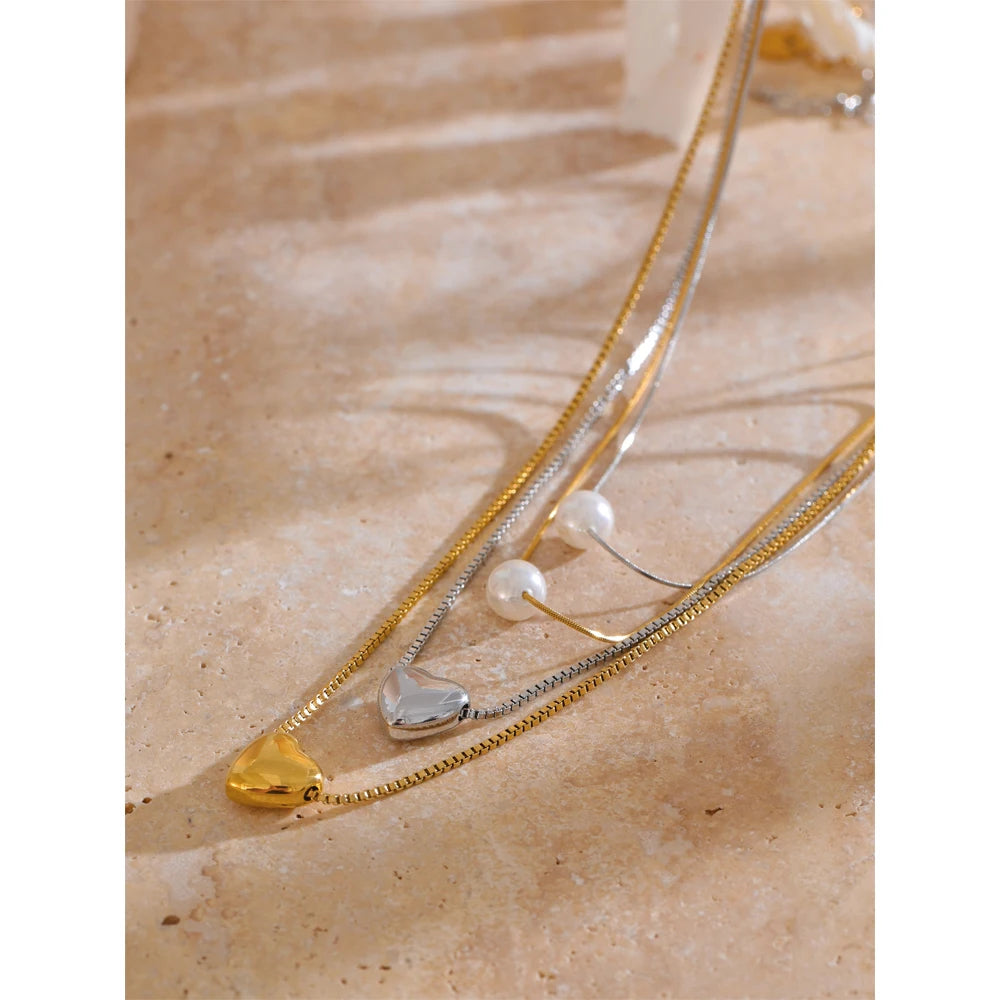 Isalene  Necklaces Aurora Pearl & Heart Layered Necklace