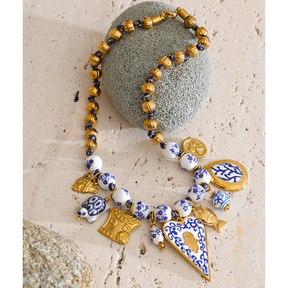 Isalene  Necklaces Blue & Gold Portofino Charm Necklace