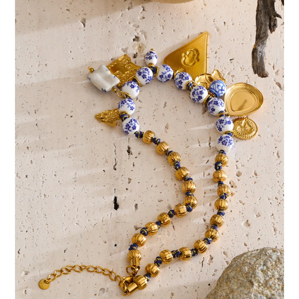 Isalene  Necklaces Blue & Gold Portofino Charm Necklace