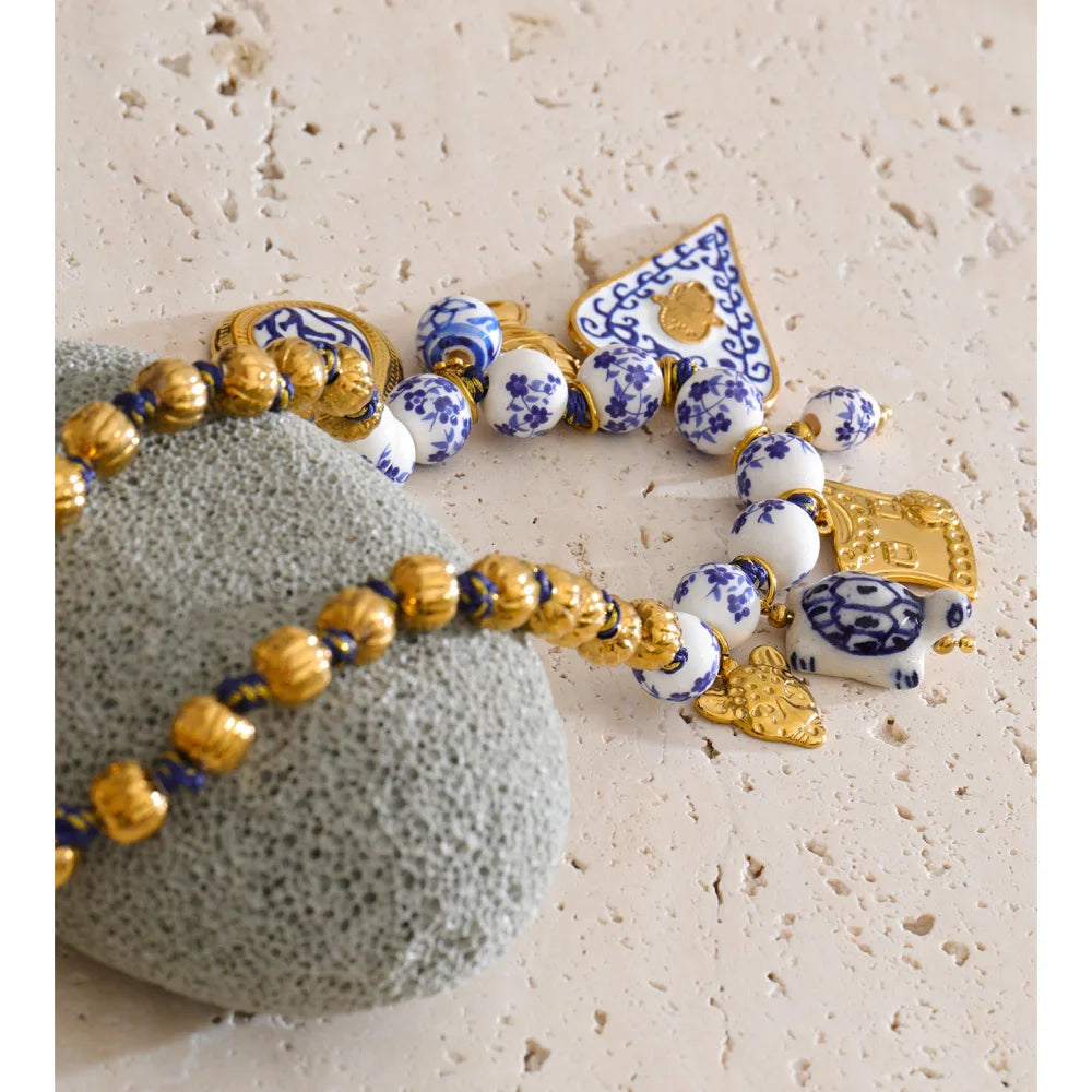 Isalene  Necklaces Blue & Gold Portofino Charm Necklace