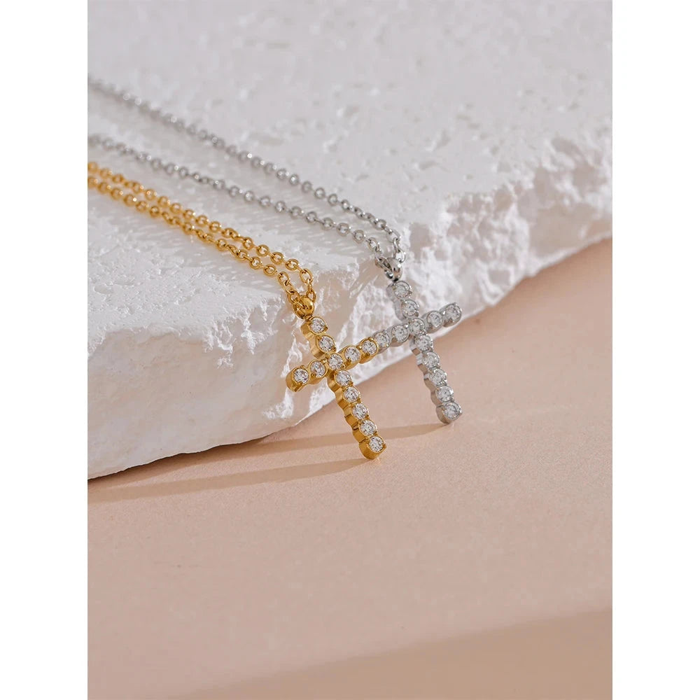 Isalene  Necklaces Celestia Crystal Cross Necklace