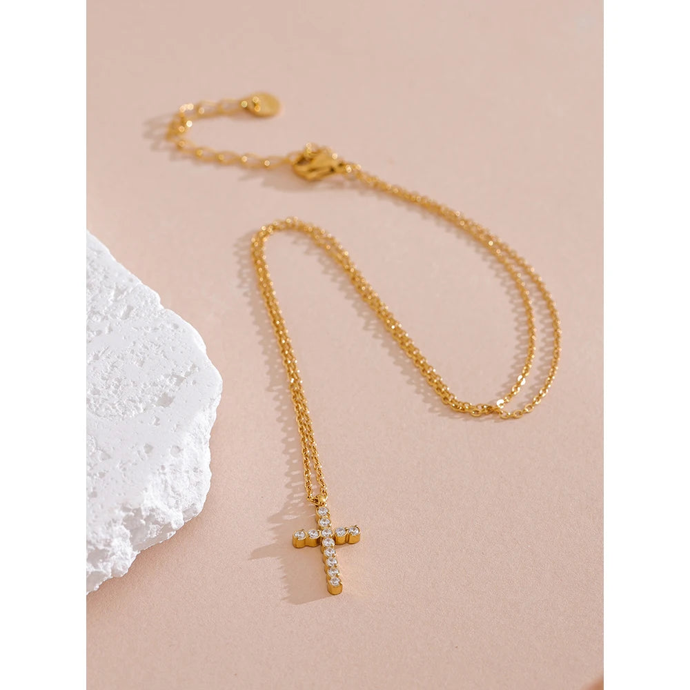 Isalene  Necklaces Celestia Crystal Cross Necklace