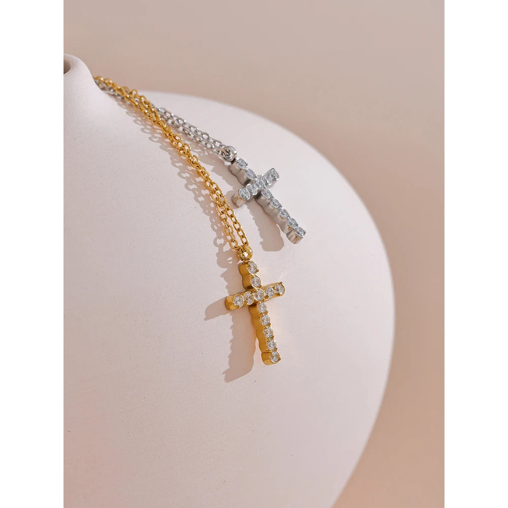Isalene  Necklaces Celestia Crystal Cross Necklace